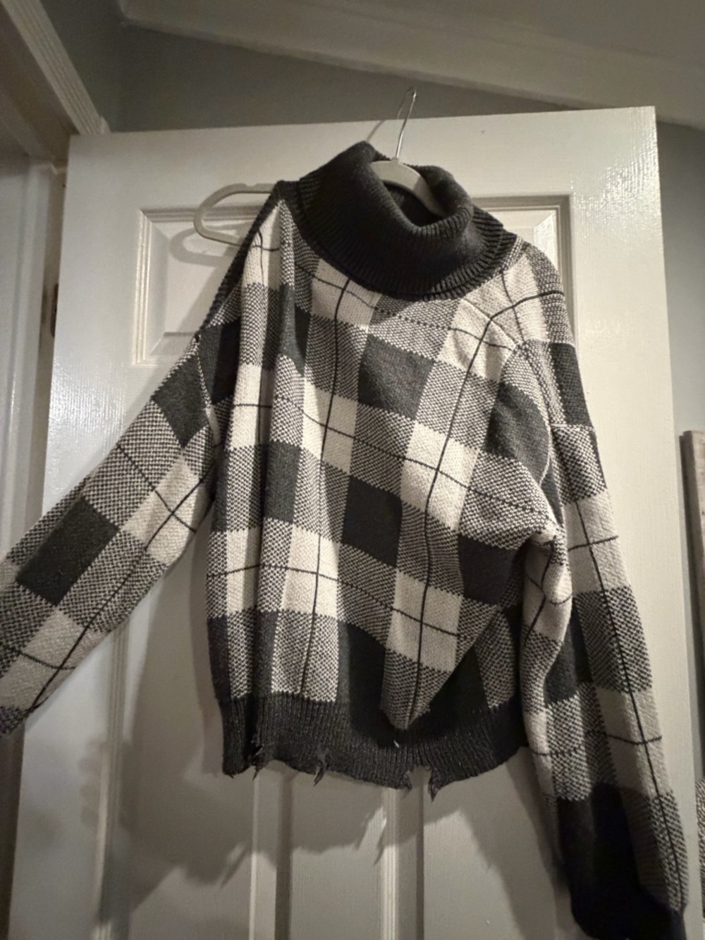 Vintage Havana Black & Ivory Plaid Turtleneck Sweater